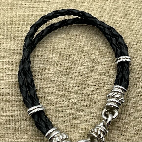 Judith Ripka Sterling Silver Braided Leather Bracelet with Heart Charm - Picture 3 of 6